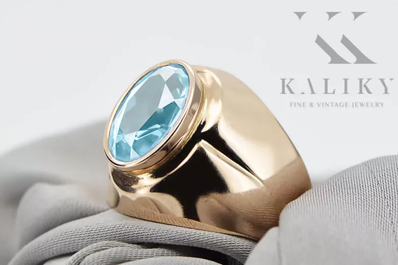Aquamarine Original Vintage 14K Rose Gold Ring Vintage style vrc296r
